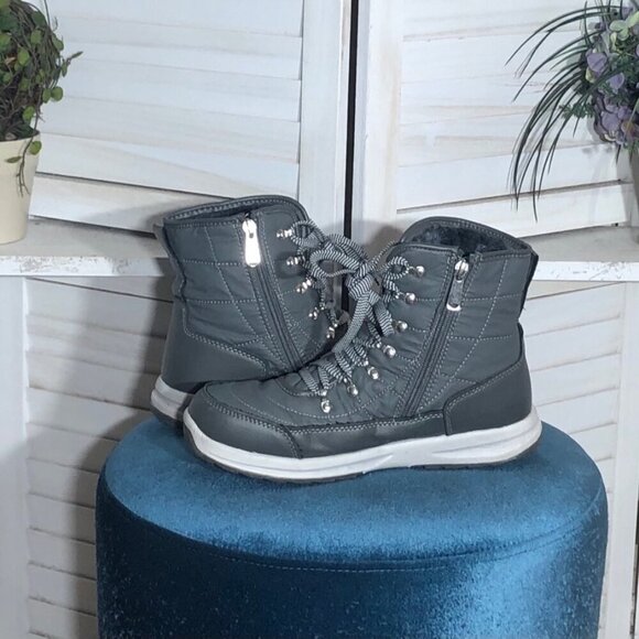 Weatherproof Snow Boots Gray Faux Fur Lining Lace Up W 9 - Picture 5 of 11